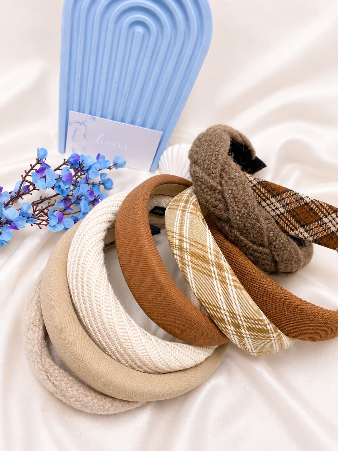 Bando Rambut Knit & Plaid – Elegant Brown Cream