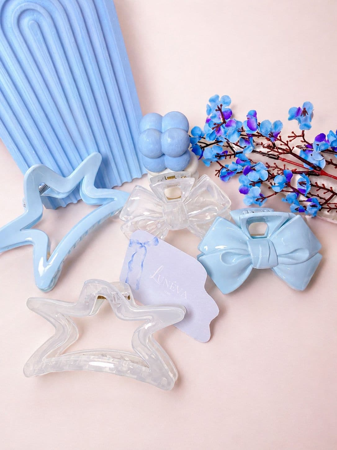 Jepit Rambut Biru Pastel Star & Bow