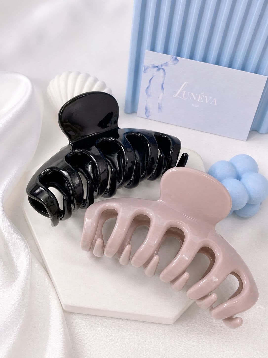 Jepit Rambut Elegant Glossy Hitam & Pink Nude